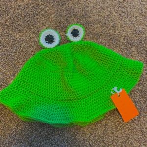 handmade crocheted frog bucket hats and beanies